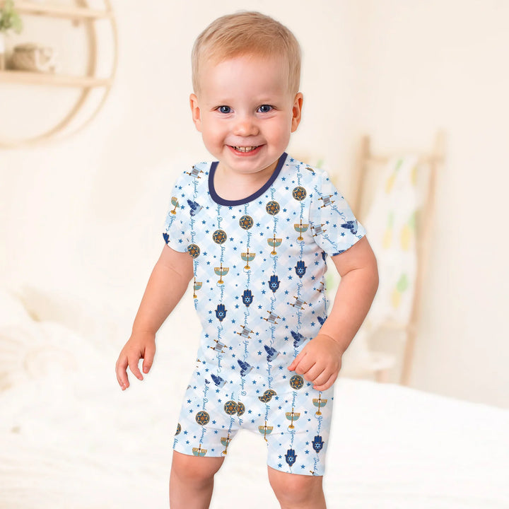 Hanukkah Festival Matching Family Two Piece Short Sleeve Shorts Pajama Set