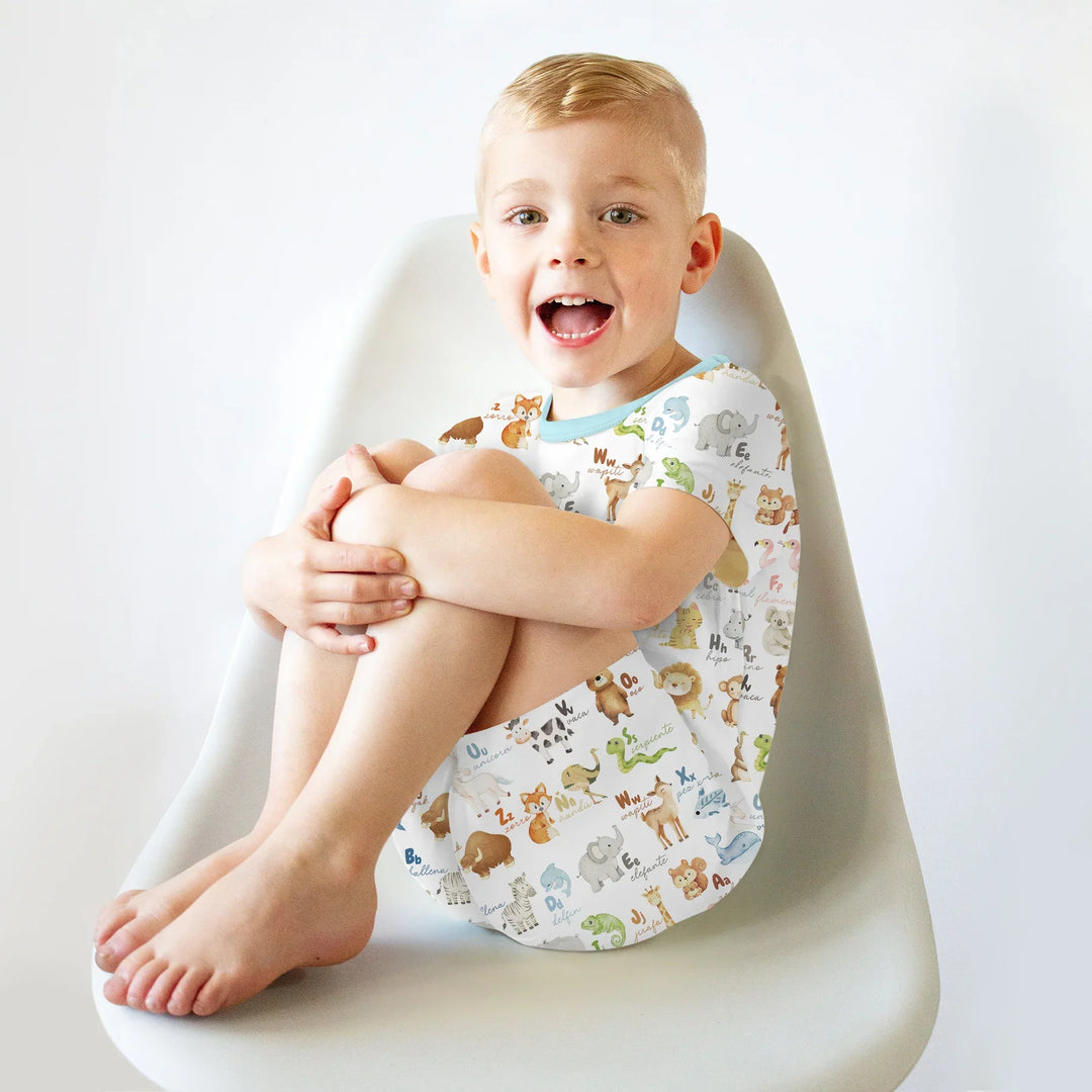 Spanish Alphabet Two Piece Short Sleeve Shorts Pajama Set