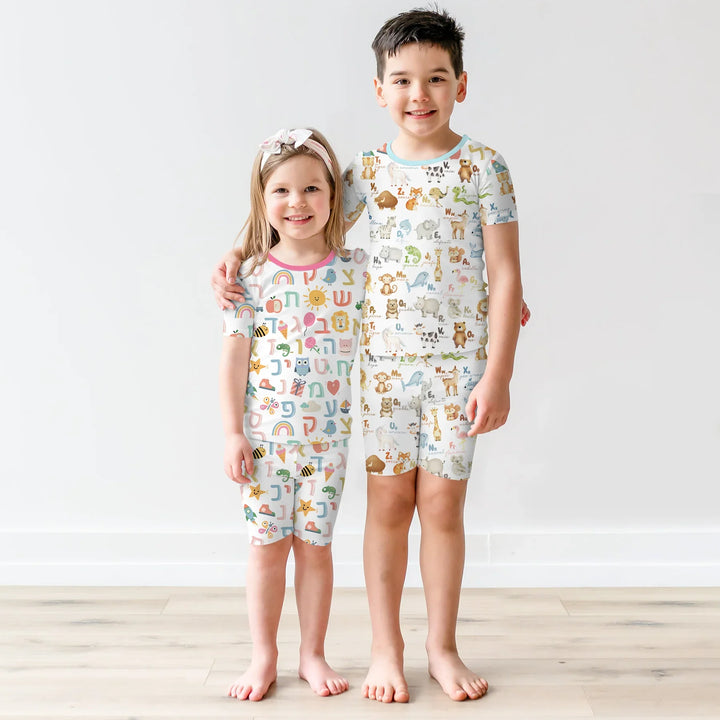 Spanish Alphabet Two Piece Short Sleeve Shorts Pajama Set