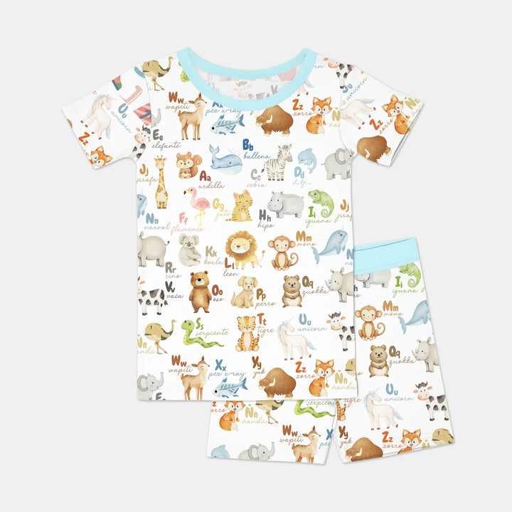 Spanish Alphabet Two Piece Short Sleeve Shorts Pajama Set