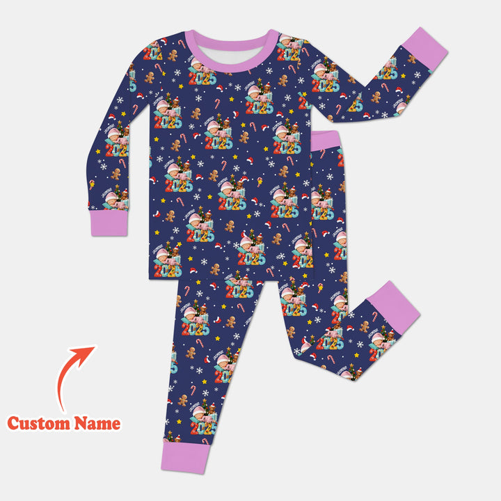 Custom Name Baby Girl's First Christmas  Two Piece Long Sleeve Pajama Set