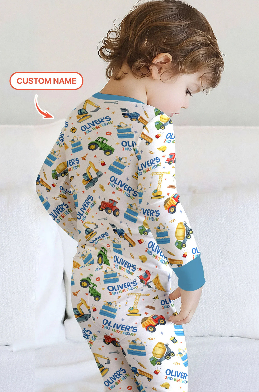 Custom Name Little Builder's Birthday Two Piece Long Sleeve Pajama Set