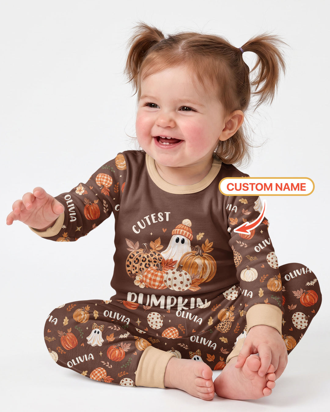 Cutest Pumpkin In The Patch Custom Name Bamboo Two Piece Long Sleeve Pajama Set