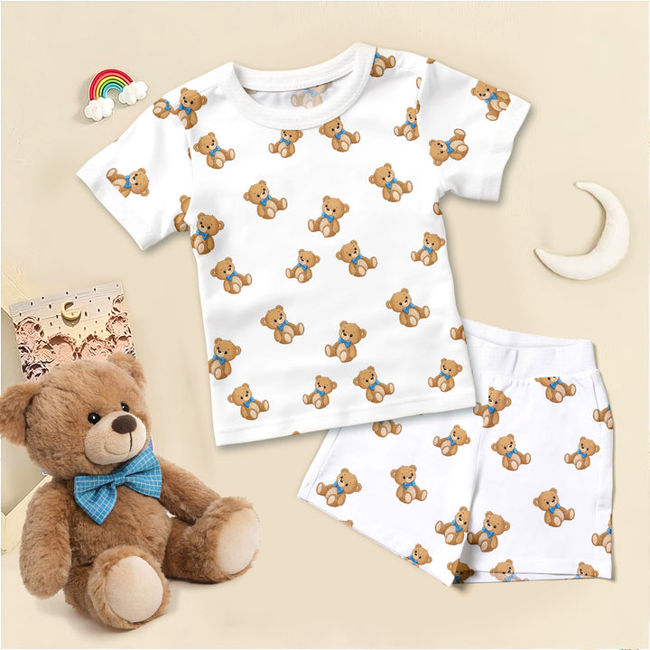 Blue Bow Teddy Bear Bamboo Pajama for Baby