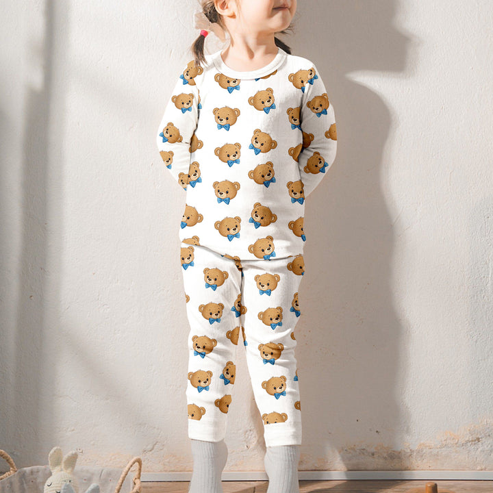 Blue Bow Teddy Bear Head Bamboo Pajama for Baby