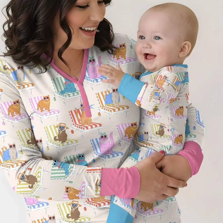 Meow Sunbathing Mommy & Me Matching Bamboo Women Pajama Set