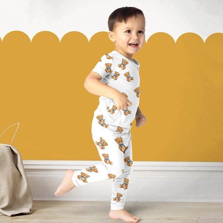 Blue Bow Teddy Bear Bamboo Pajama for Baby