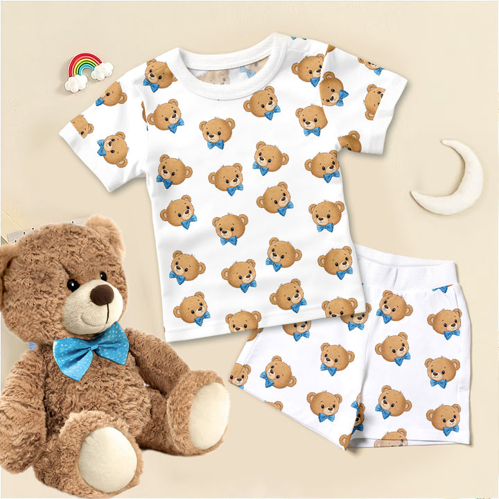 Blue Bow Teddy Bear Head Bamboo Pajama for Baby