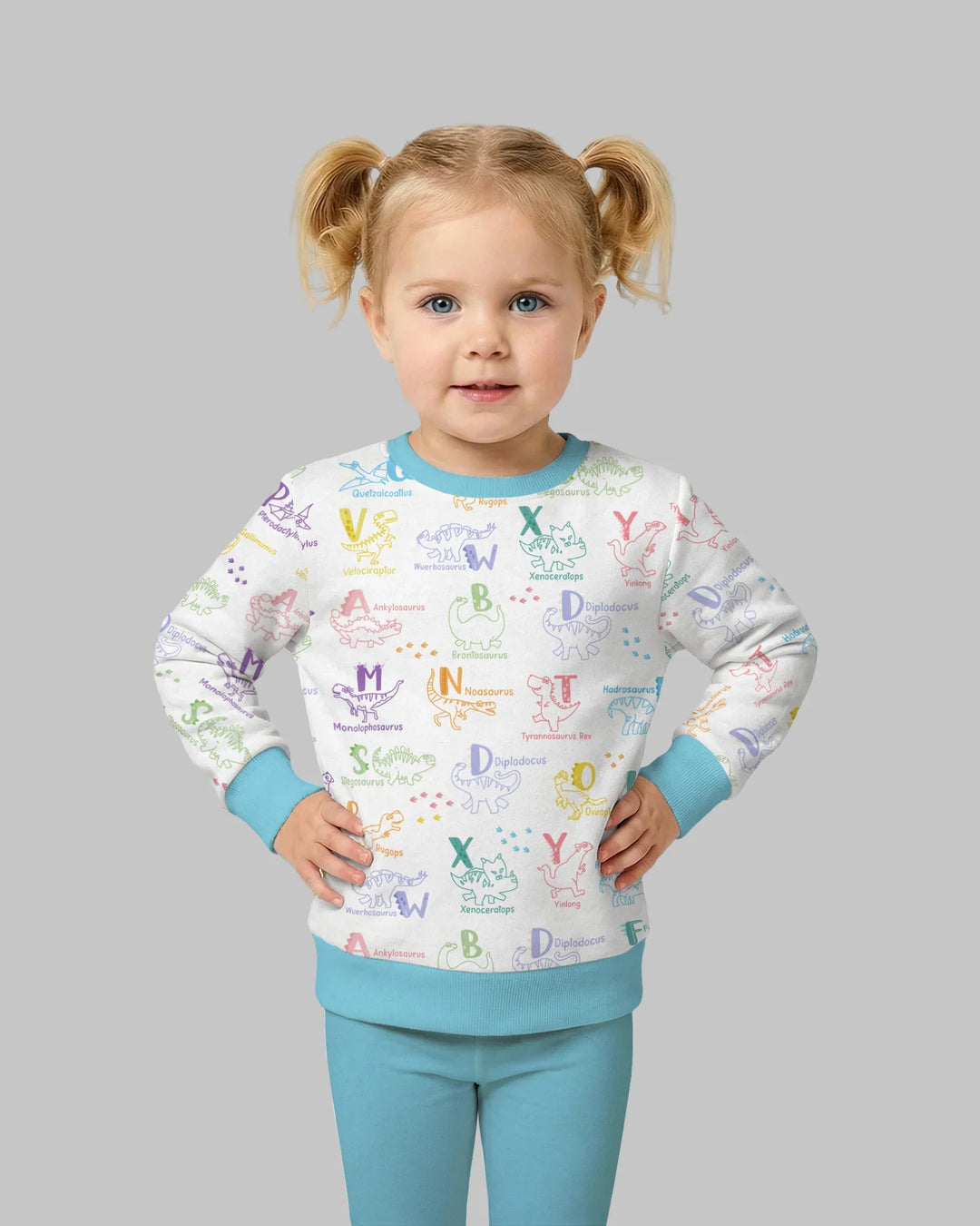 Sudadera con cuello redondo de bambú ABC con alfabeto de dinosaurios