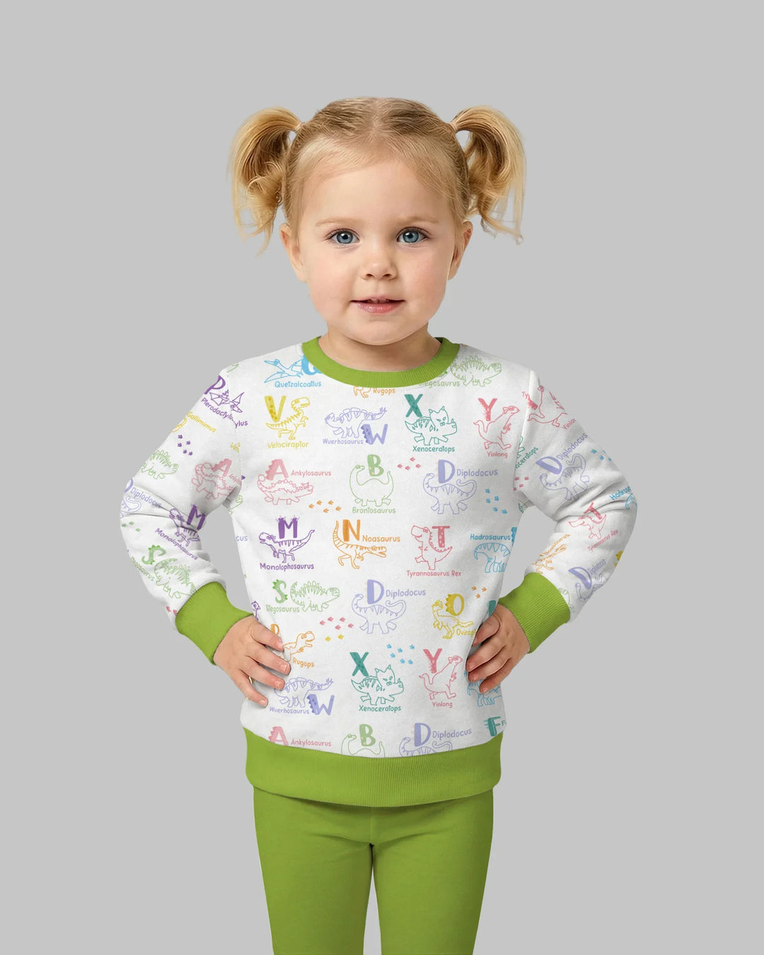 Sudadera con cuello redondo de bambú ABC con alfabeto de dinosaurios