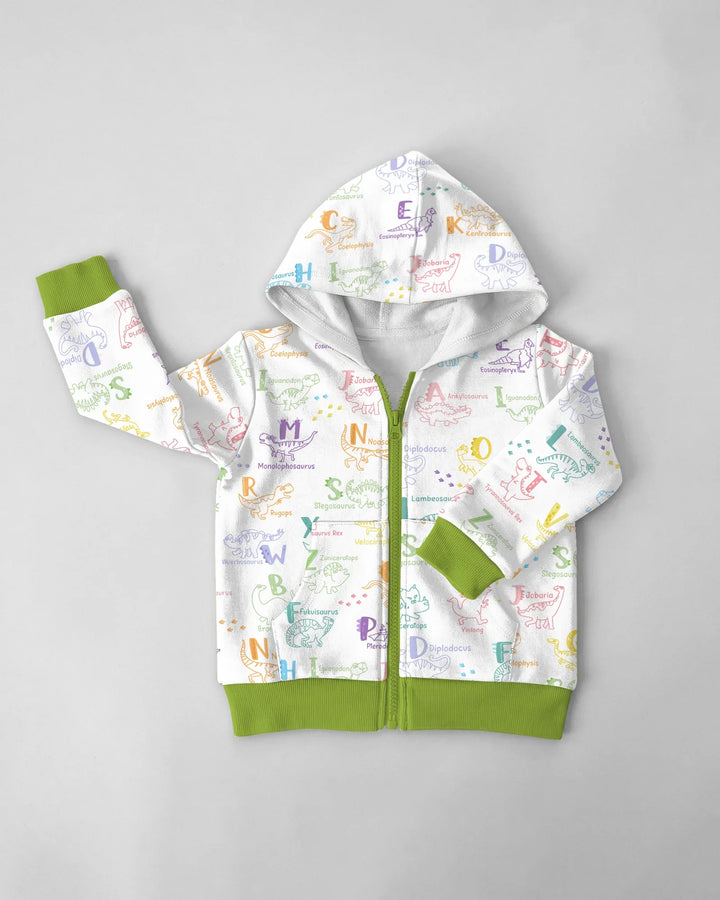Dino Alphabet ABC Bamboo Zip Hoodie