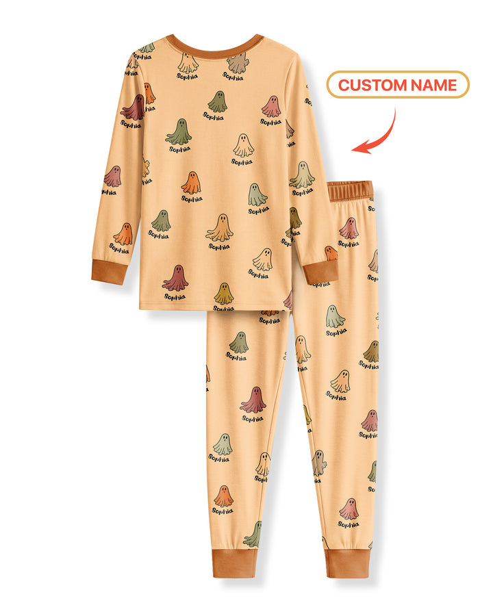 Cute Boo Ghost Vintage Halloween Bamboo Two Piece Long Sleeve Pajama Set