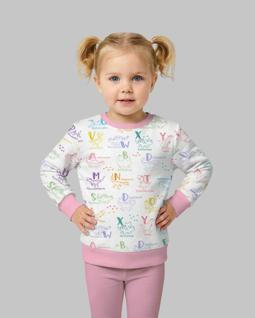 Sudadera con cuello redondo de bambú ABC con alfabeto de dinosaurios