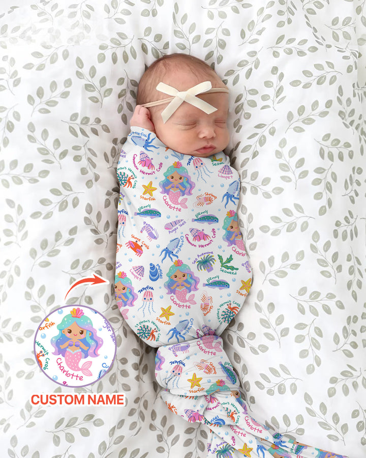 Personalized Cute Mermaid bamboo swaddle blanket