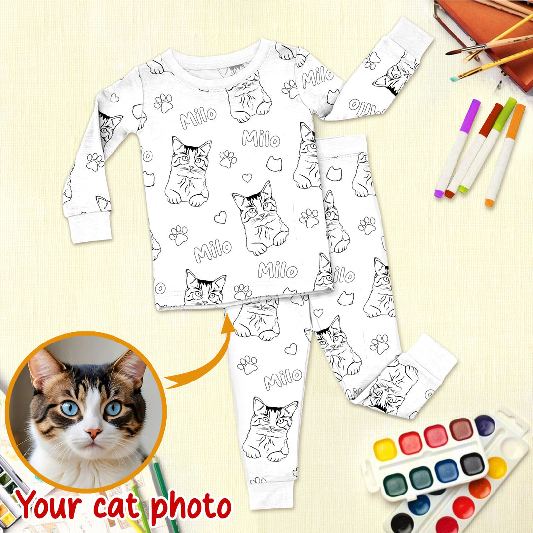 Custom Cat Lover Photo Colorable Two Piece Pajama Set