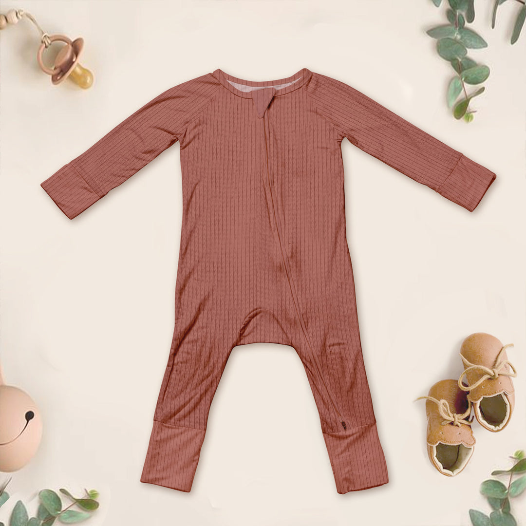 Reddish Brown Ribbed Bamboo Baby Clothing – Warm and Gentle