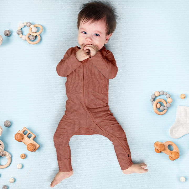 Reddish Brown Ribbed Bamboo Baby Clothing – Warm and Gentle