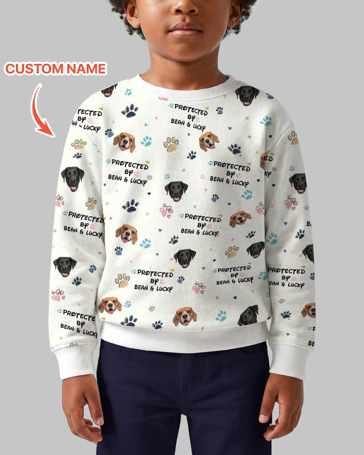 Custom Dog Photo Pattern "Protected By" Crewneck Sweatshirt