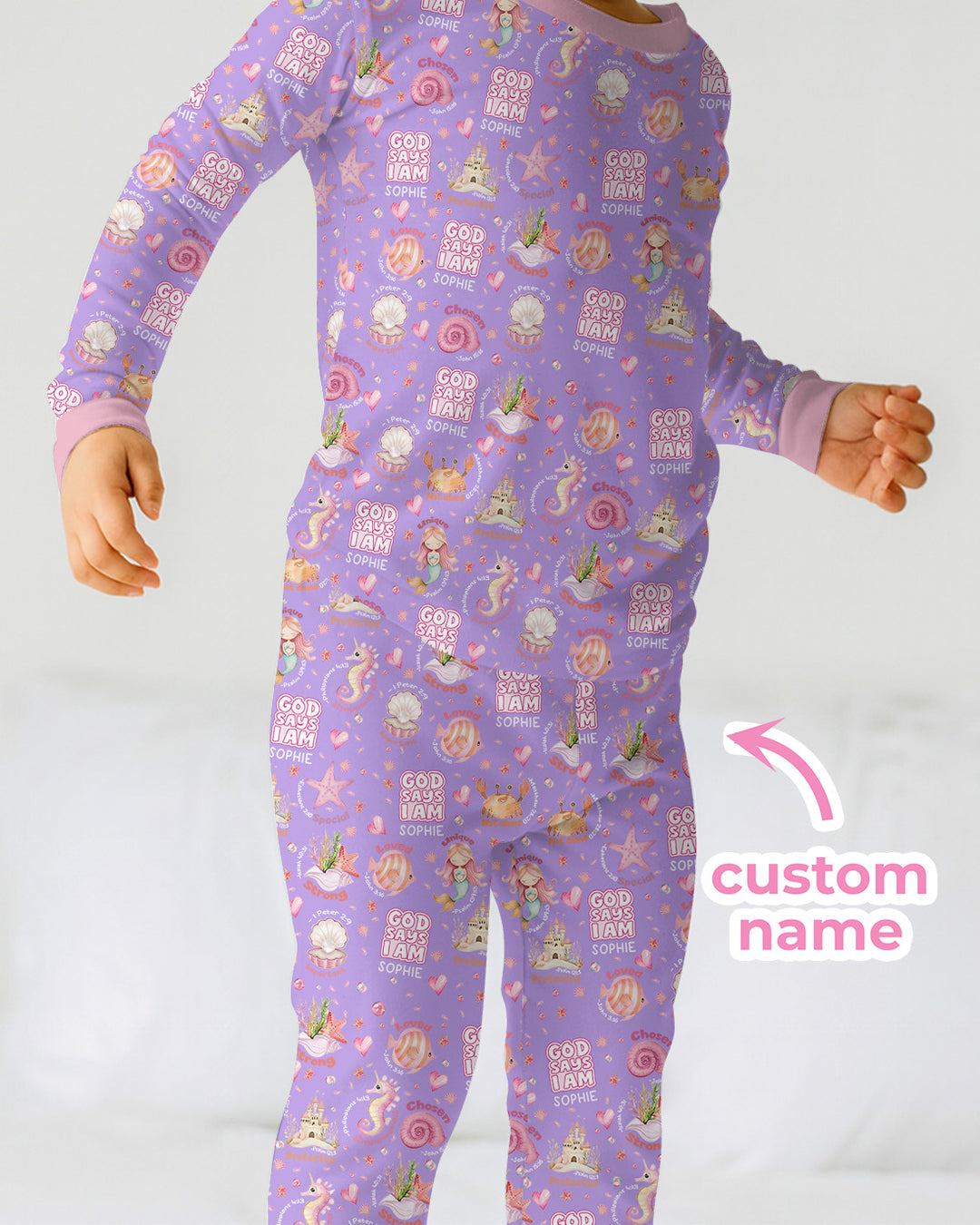 Mermaid God Says I Am Custom Name Two Piece Long Sleeve Pajama Set