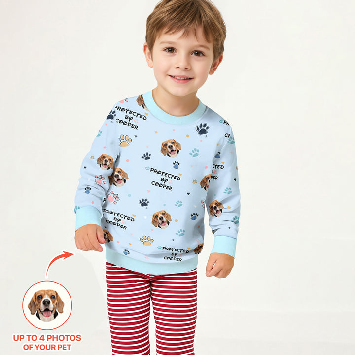 Custom Dog Photo Pattern "Protected By" Crewneck Sweatshirt