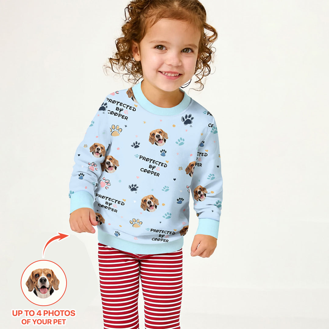 Custom Dog Photo Pattern "Protected By" Crewneck Sweatshirt