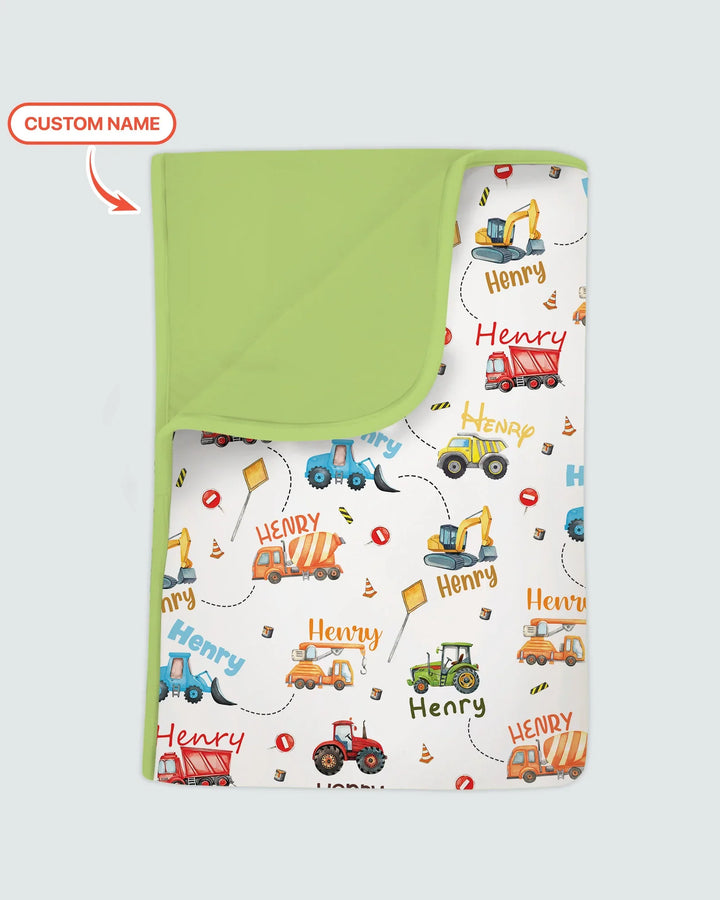 Construction Vehicles Custom Name Blanket