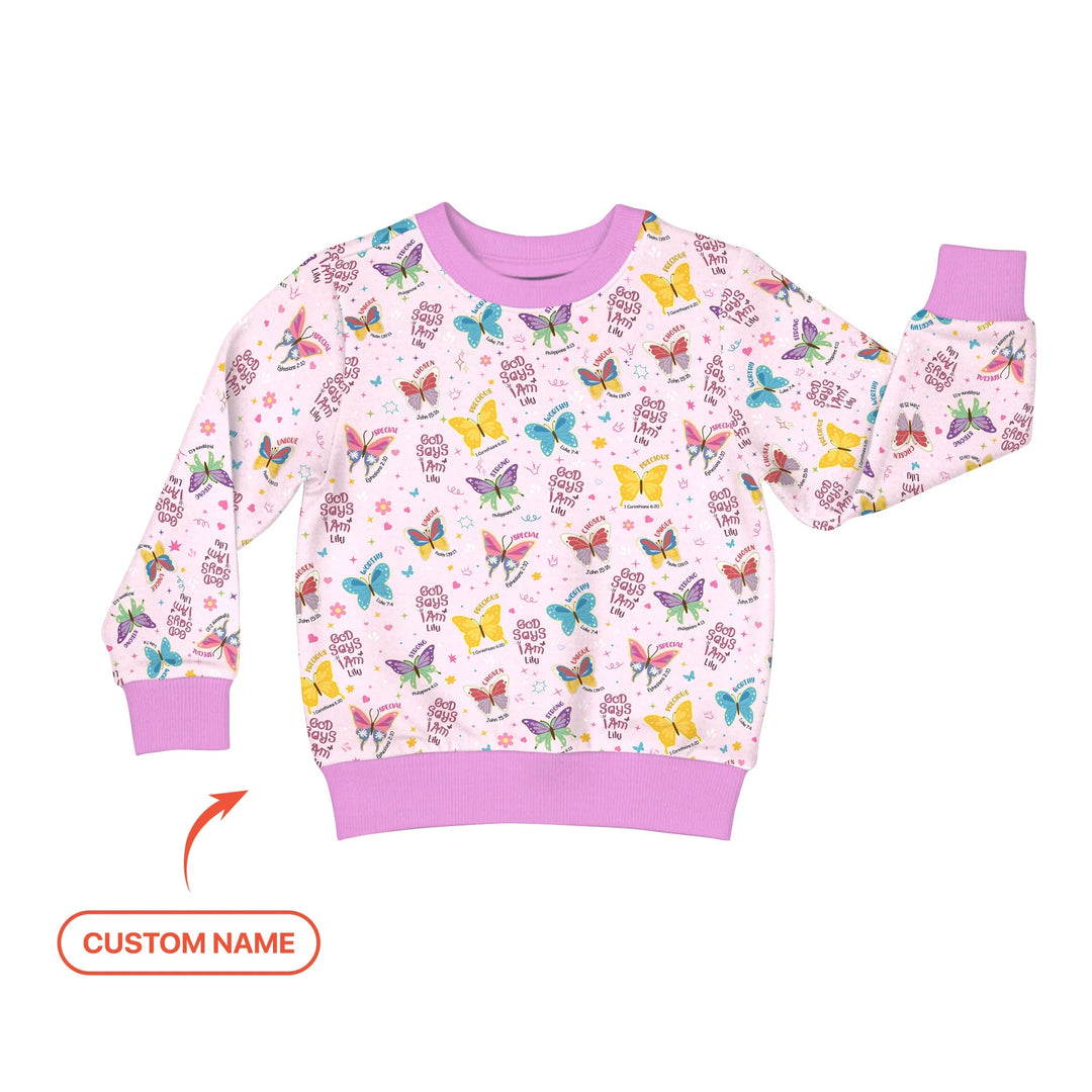 God Says I Am Girl Custom Name Crewneck Sweatshirt