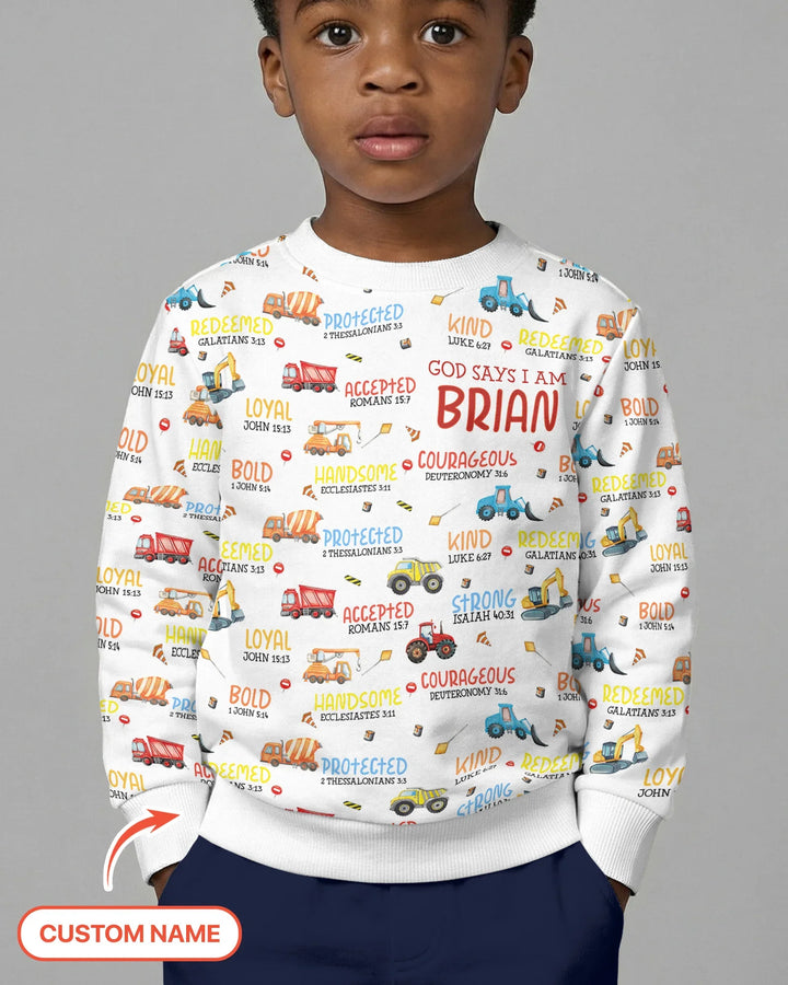 Personalized God Says I Am Little Builder Crewneck Sweatshirt