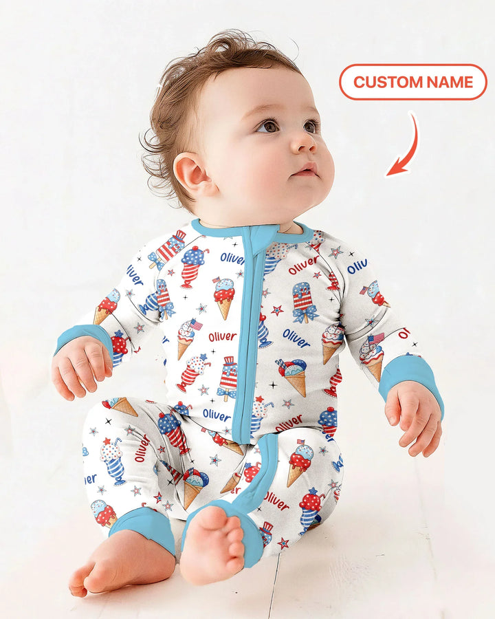 Custom Name Red, White & Ice Cream Bamboo Convertible Zippy