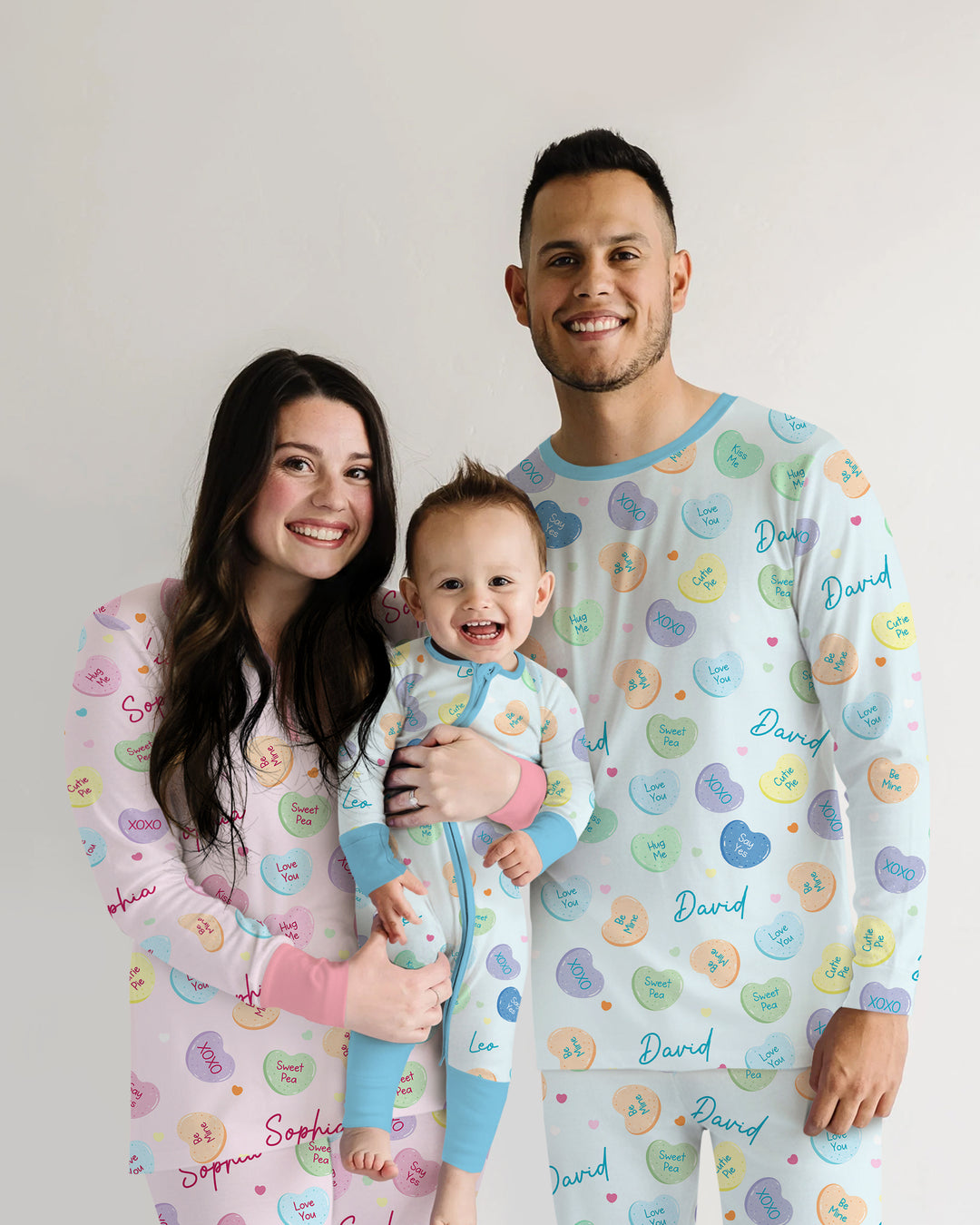 Custom Name Colorful Candy Hearts Family Matching Men's Pajama Set