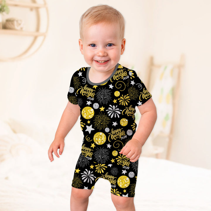 New Year's Eve Celebration Two Piece Short Sleeve Shorts Pajama Set