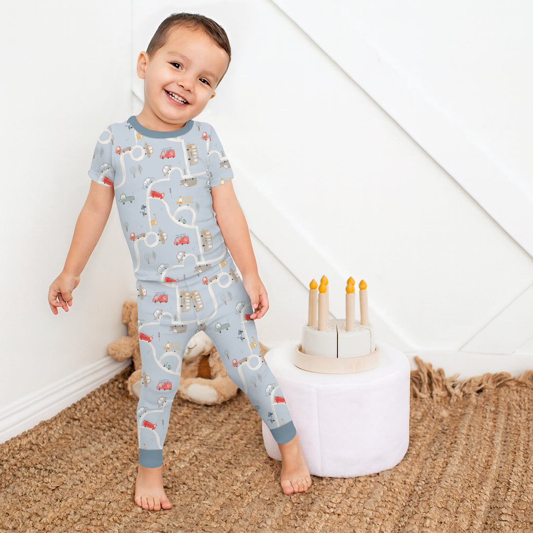 Car Route Map Two Piece Short Sleeve Pajama Set