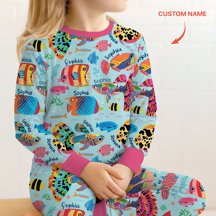 Custom Name Fish Dream Two Piece Long Sleeve Pajama Set