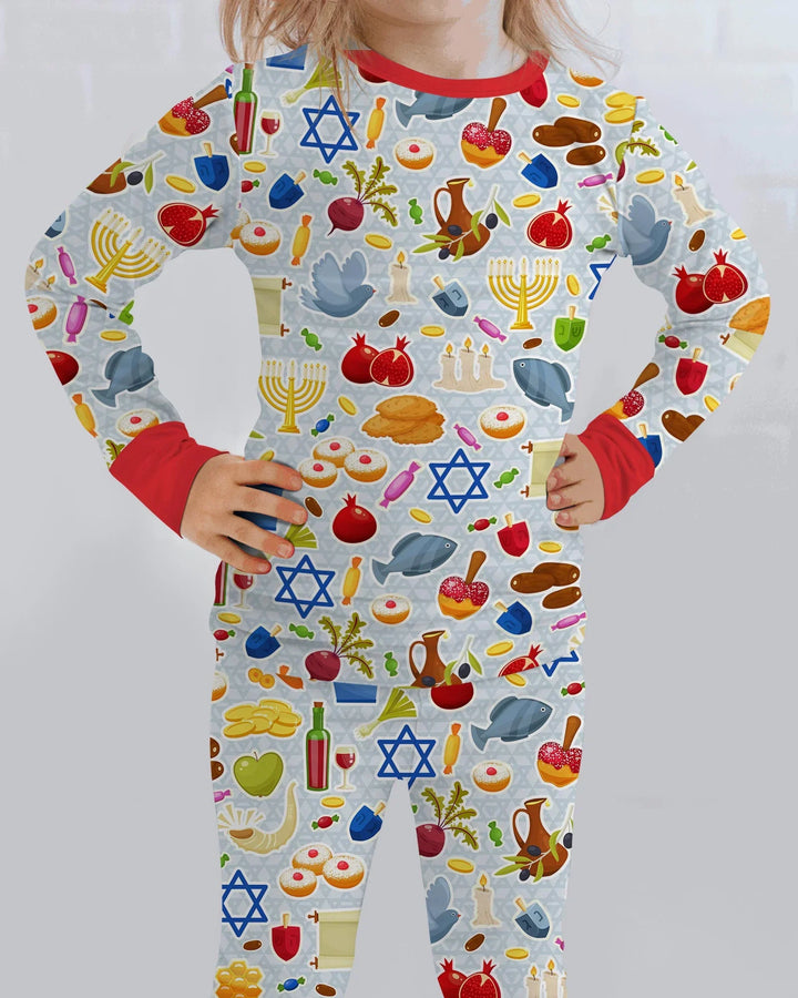 Zweiteiliges Langarm-Pyjama-Set mit Sommerfrüchten