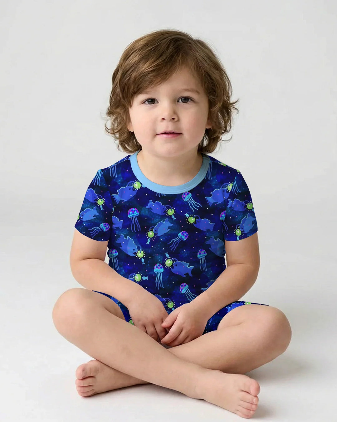 Happy Glow Fish Bamboo Two Piece Short Sleeve Shorts Pajama Set