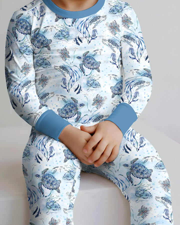 Little Turtles Family Matching Bamboo Two Piece Long Sleeve Pajama Set