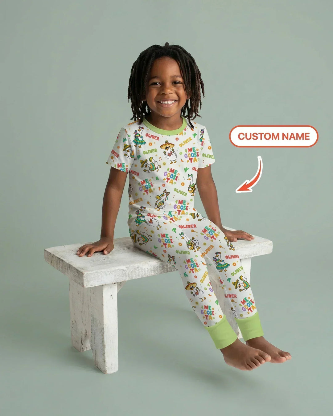 Conjunto de pijama de dos piezas de manga corta de bambú personalizable "Me Goose-ta"