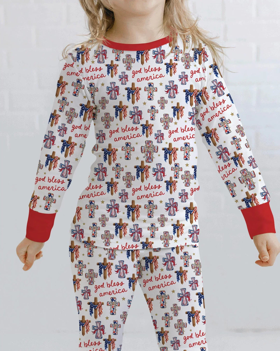 God Bless America Family Matching Bamboo Two Piece Long Sleeve Pajama Set