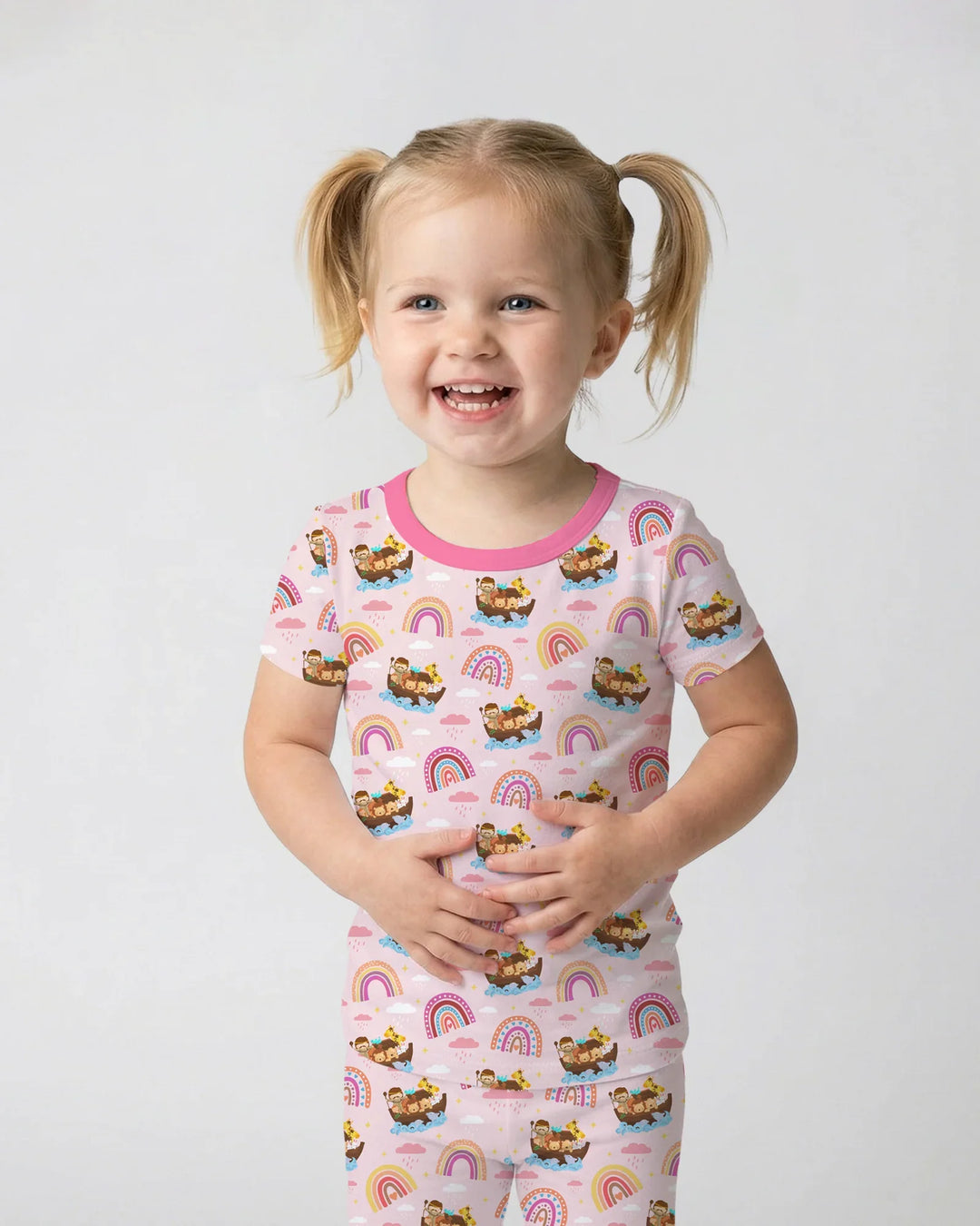 Pijama de dos piezas de manga corta "El Arca de Noé y la Promesa del Arco Iris de Dios"