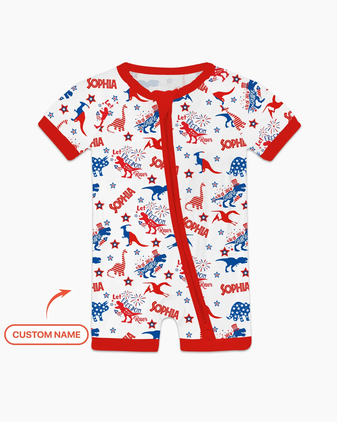 Custom Name Patriotic Dinosaur Bamboo Shorty Zippy