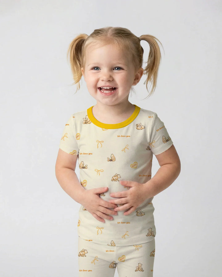 Sweat Yellow Mama Bear Two Piece Short Sleeve Pajama Set