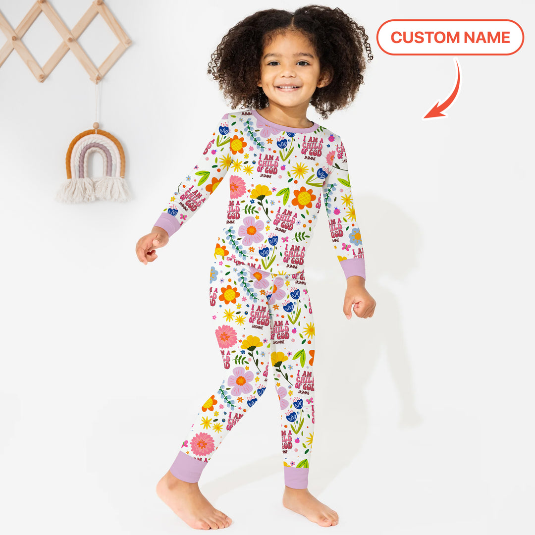 I Am A Child Of God Custom Name Girl  Two Piece Long Sleeve Pajama Set