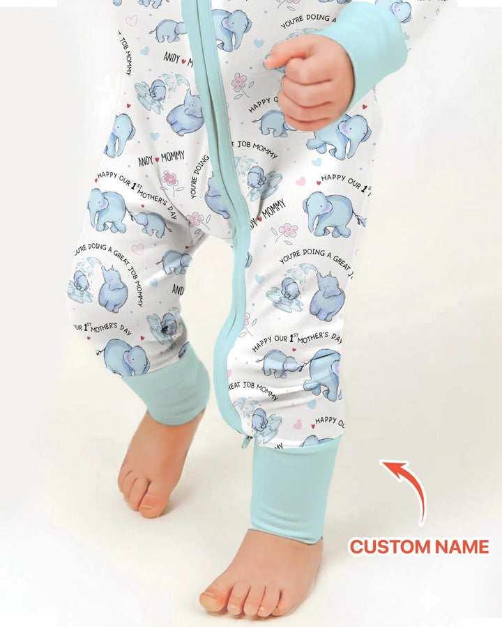 Custom Name Mother & Baby Elephant Convertible Zippy