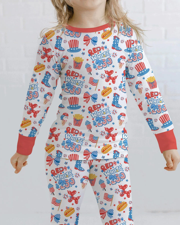 Red White & 250 Bamboo Two Piece Long Sleeve Pajama Set