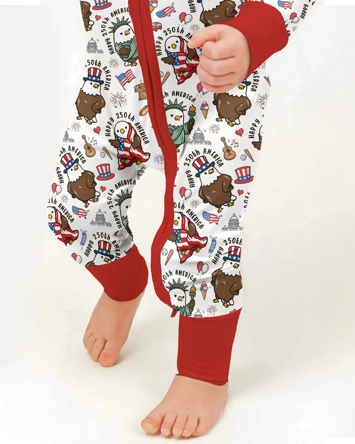 Happy 250th America Cute Patriotic Eagles Family Matching Bamboo Convertible Zippy