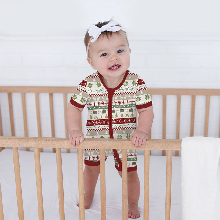 Christmas Fair Isle Red and Green Shorty Zippy