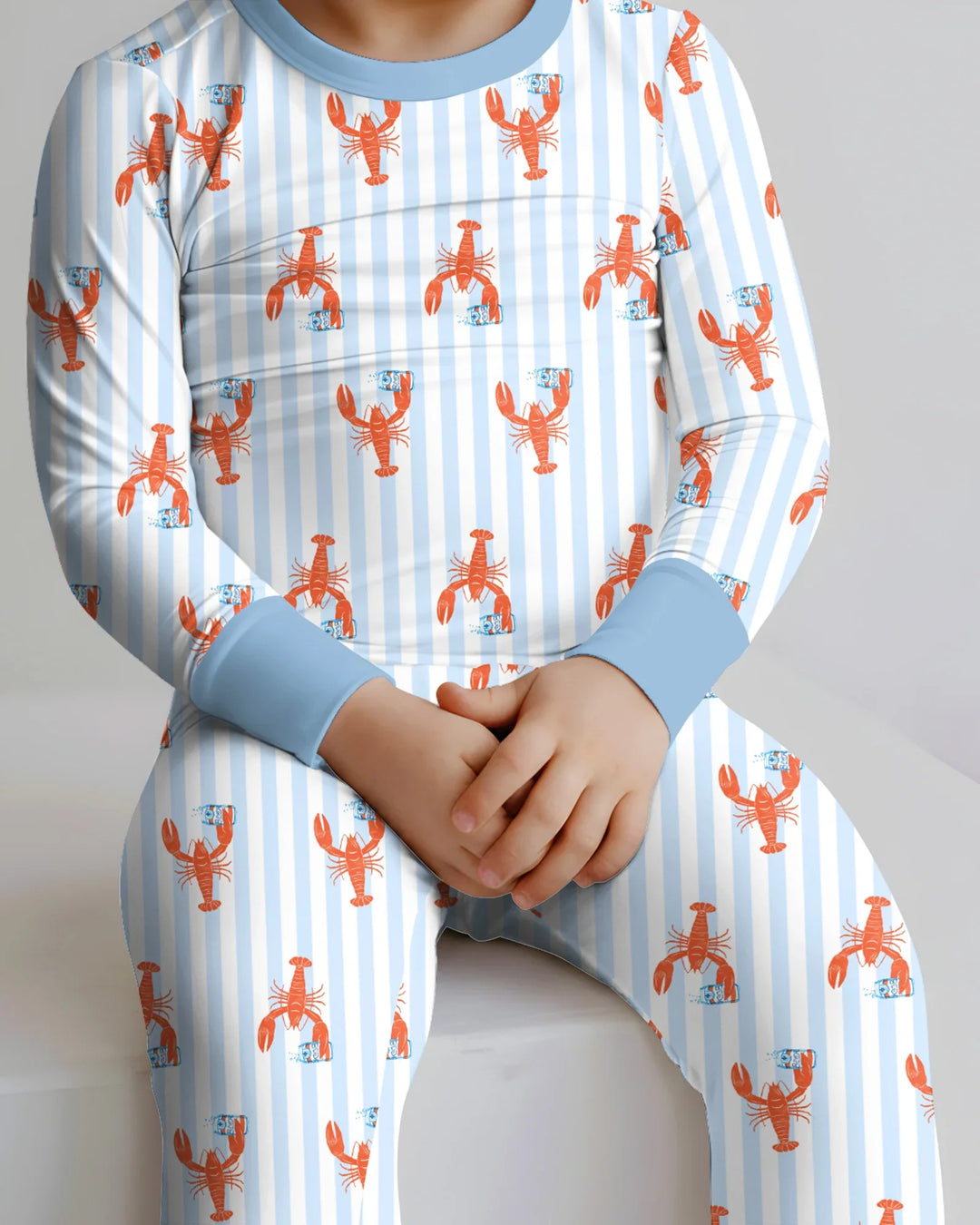Conjunto de pijama de dos piezas de bambú de manga larga con nombre personalizado, diseño de cerveza y cangrejo de río