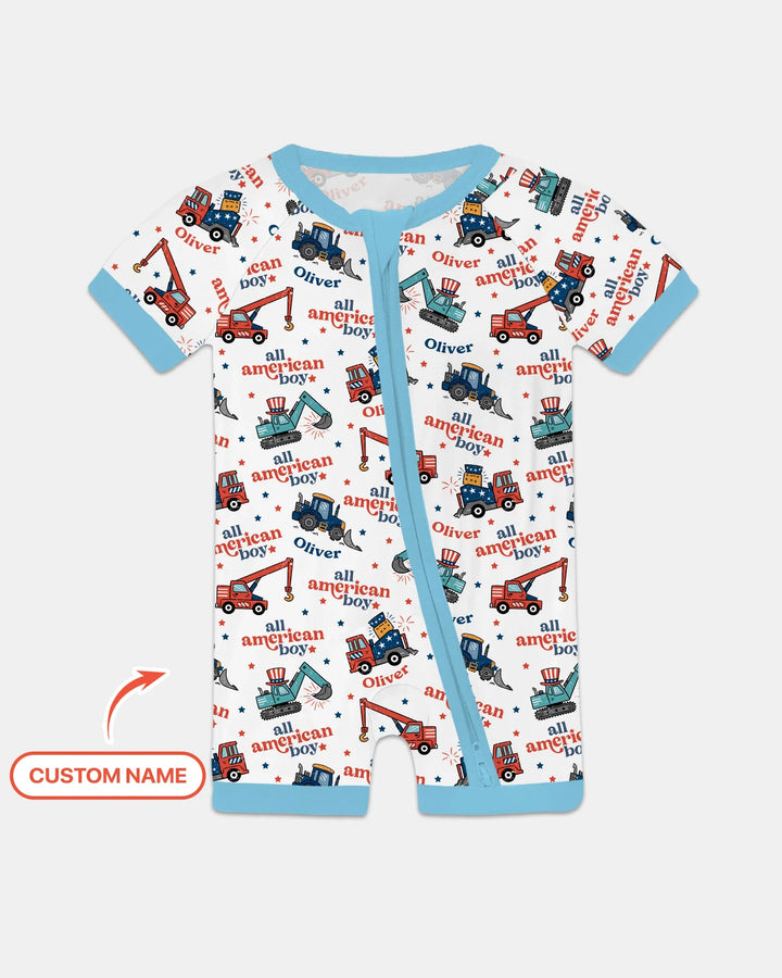 Custom Name All-American Boy Bamboo Shorty Zippy