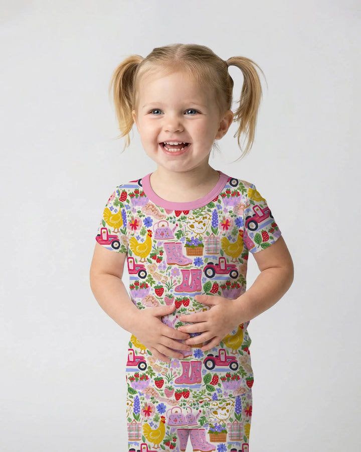 Farm Life Mommy & Me Matching Bamboo Two Piece Short Sleeve Pajama Set