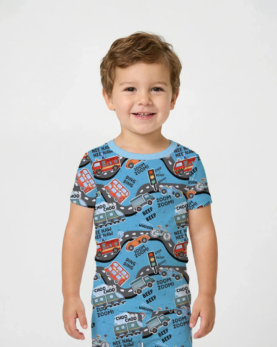 Conjunto de pijama de dos piezas de manga corta de bambú Zoom Zoom Beep Beep